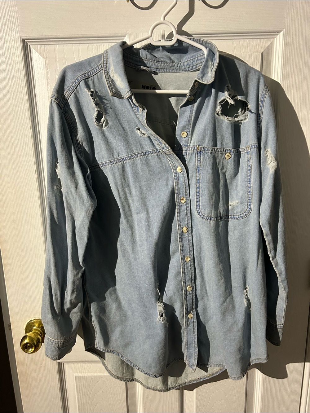 Motel Rocks Light Blue Distressed Denim Shirt